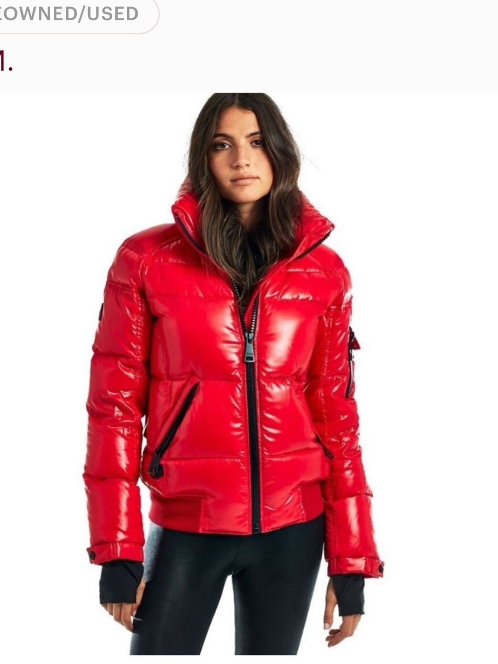SAM.New York S Women's Red High-Shine Puffer Jacket
